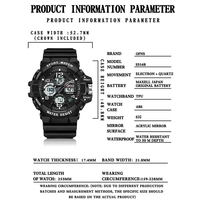 Men Outdoor Sport Watch Shockproof Waterproof LED Analog Digital Multifunction Big Dial Electronic Wristwatch G style Male Clock view 2