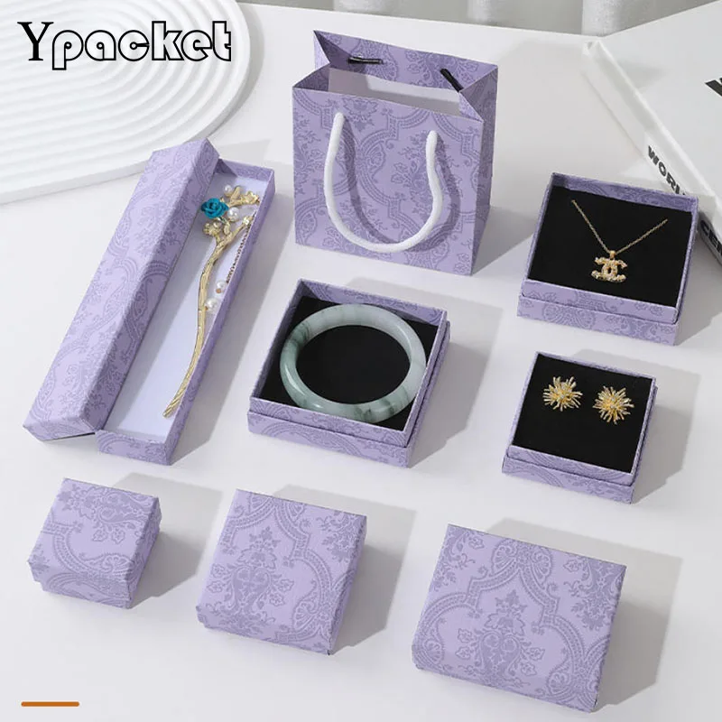 

Purple Fahion Jewelry Organizer box Engagement Ring For Earrings Necklace Pendant Display Gift Box Holder Florwer 50pcs/lot