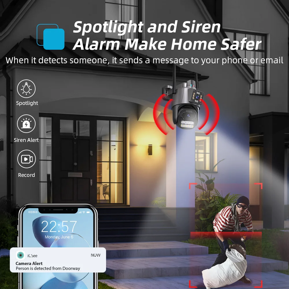 4K 8MP 6MP HD Dual Lens WIFI Camera Dual Screen PTZ Camera Outdoor Auto Tracking Security Camera Waterproof Surveillance ICSEE image 3