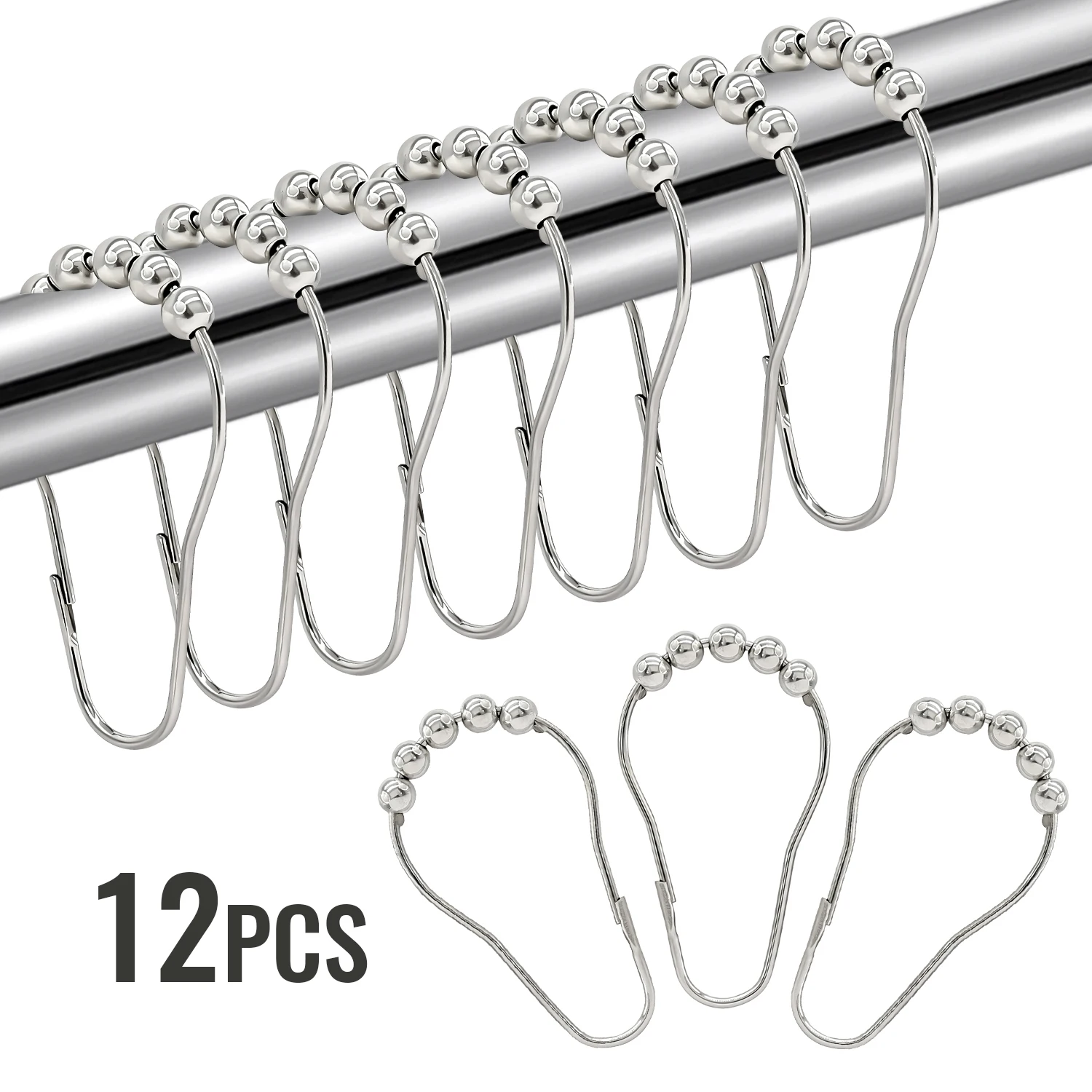 12PCS Shower Curtain Hooks for Bathroom Decorative Curtain Rings Metal Rust Proof Shower Hanger for Bathroom Shower Rods
