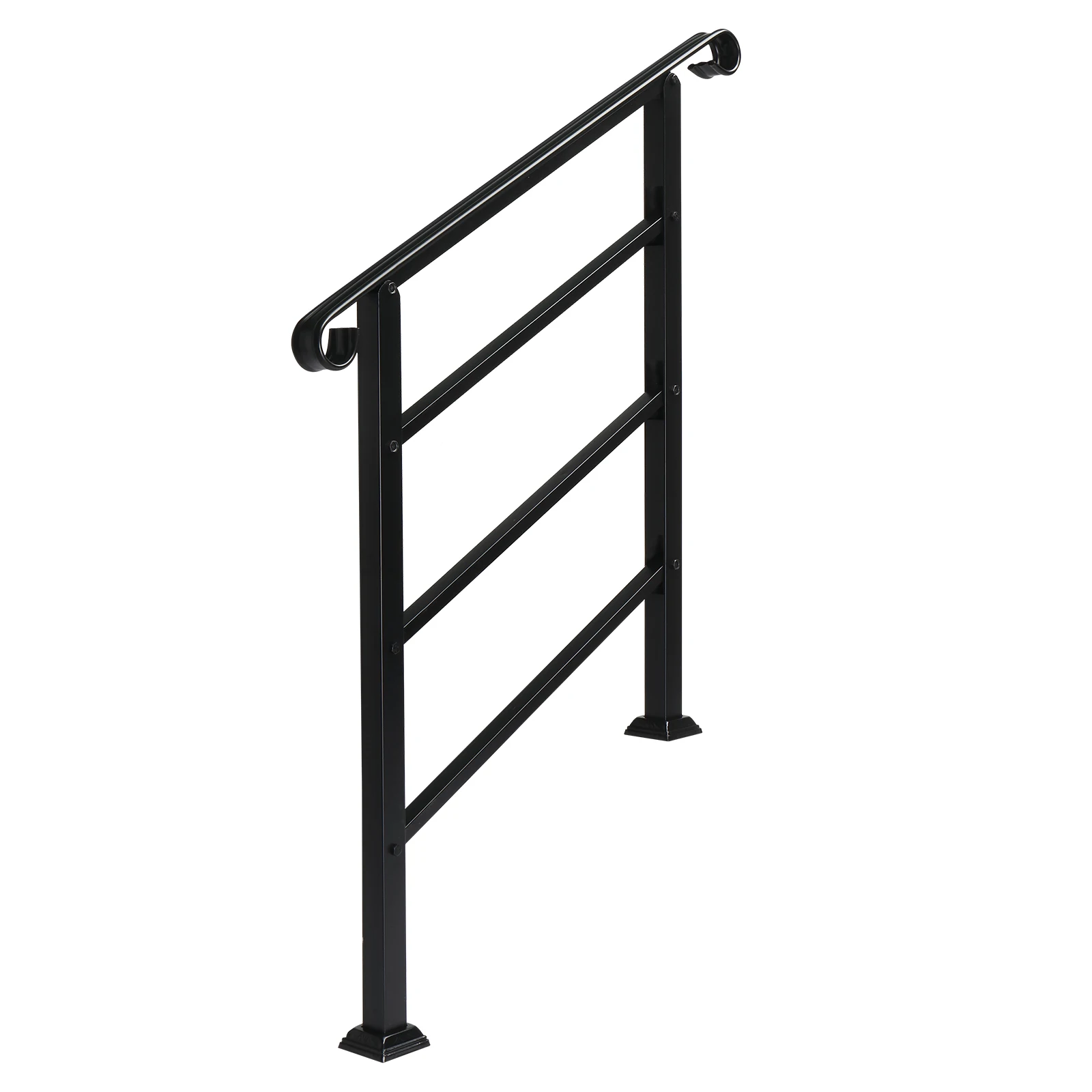 Handrails for Outdoor Steps, Wrought Iron Handrail Fits 1 or 3 Steps, Transitional Handrail with Installation Kit, Black