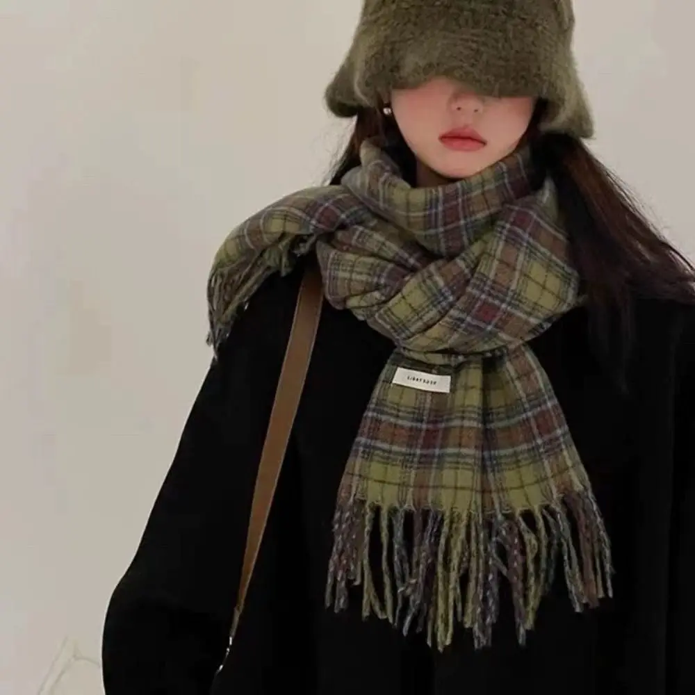 

Tassel Plaid Wool Scarf Plush Cashmere Shawl Winter Cashmere Scarves Wool Scarves Korean Style Scarves Long Shawl Autumn Winter