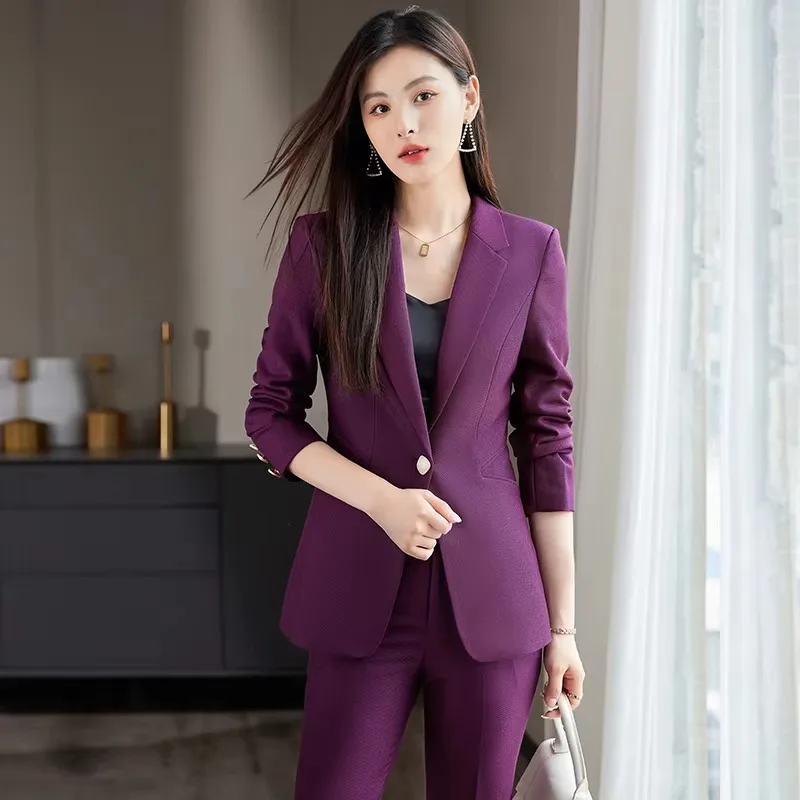 Insozkdg New Spring Autumn Retro Casual Blazer Coat Wide-leg Pants Suit Commuter Solid Color Waist Jacket Trousers Two-piece Set