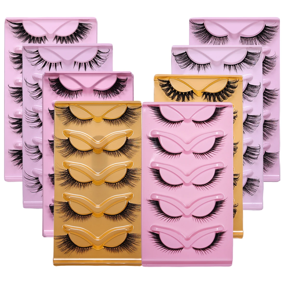 Easy Trim All-Match Cat Eye Strip Lashes 5 Pairs Long Curling Thick Fluffy Winged Ends Simple Application For Makeup Starters