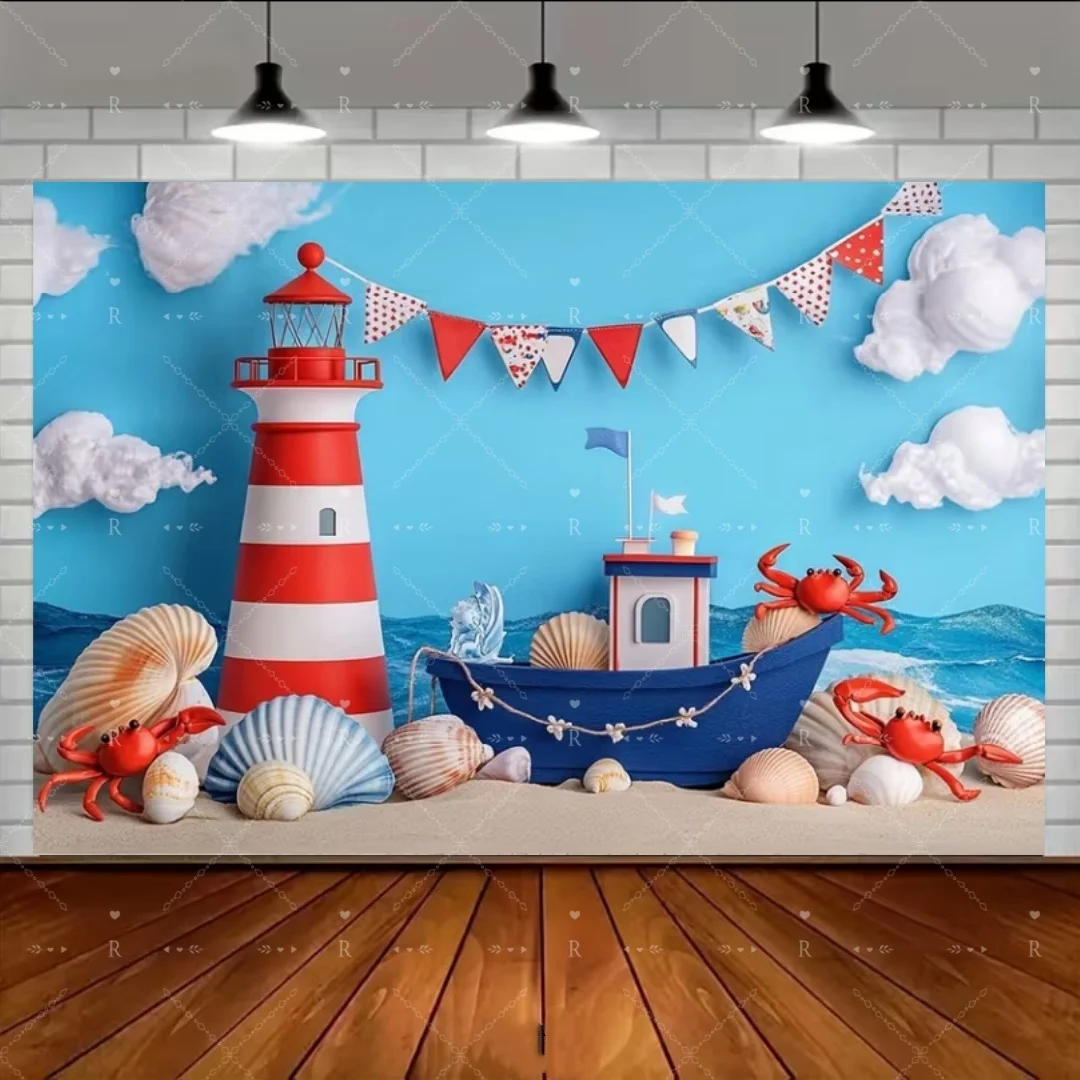 Nautischer Leuchtturm-Hintergrund Ozean Schiffskabine Holzbrett Junge Mädchen Party Dekoration Baby Geburtstag Porträt Fotografie Hintergrund – Detail 1