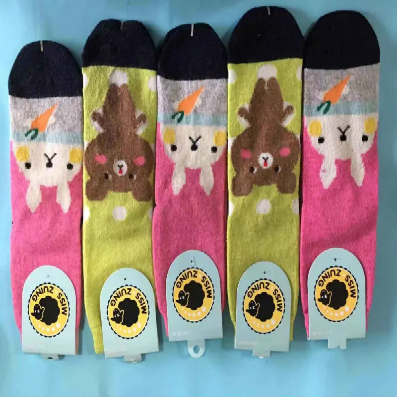 Calzini da donna Kawaii Bear Ladies Wool Straight Sleeping Fleece Home House pantofole Cute Soft Socks Female 5 paia/lotto