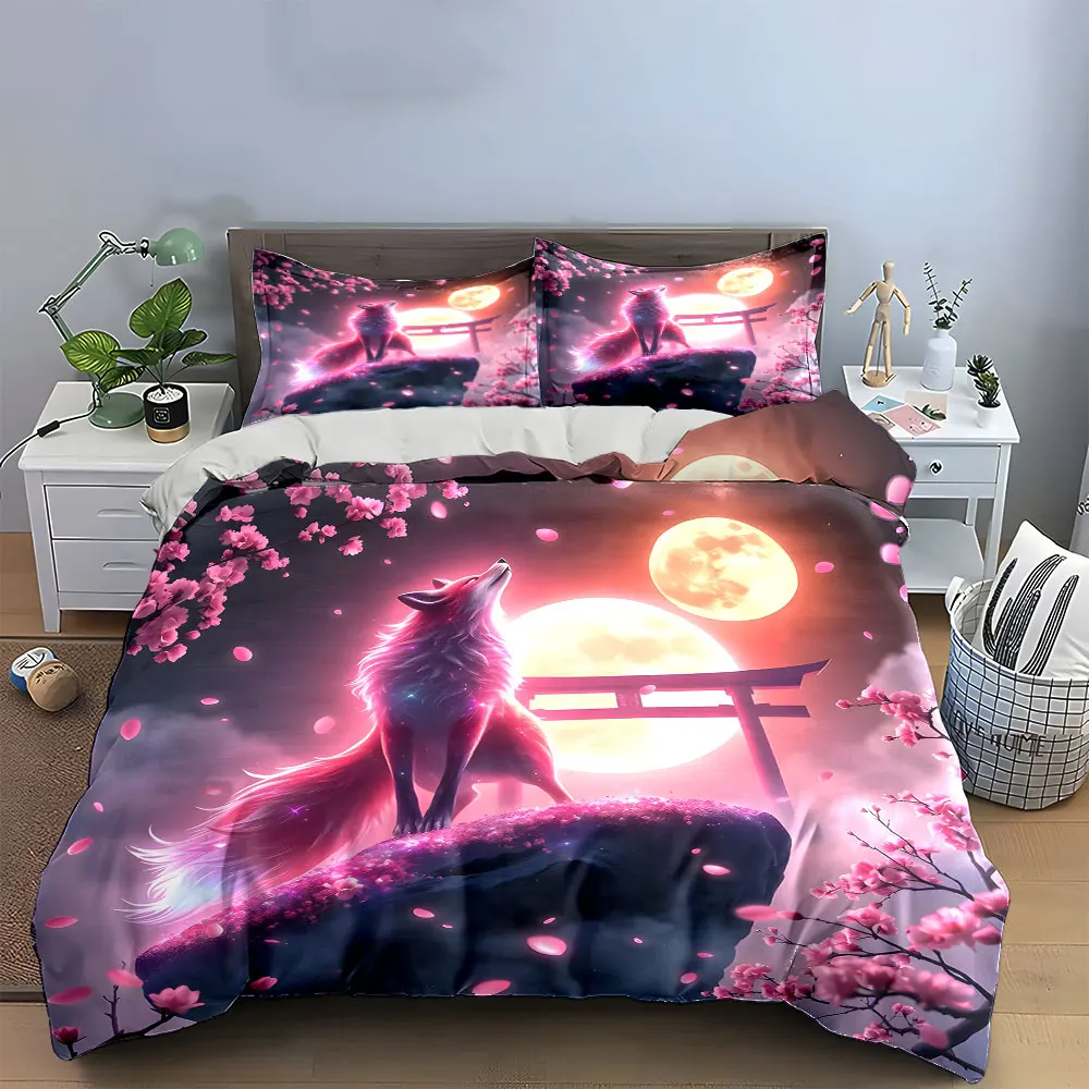 

"Moonlit Fox Sakura Decor Set" Multiple sizes kid's and adults' bedroom Exquisite 3PC bedding set, gift
