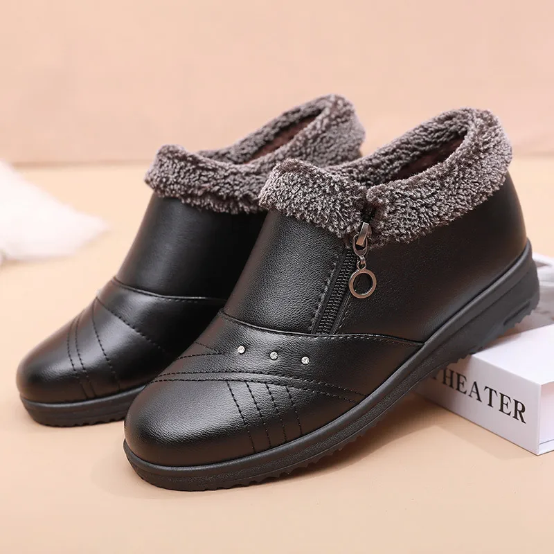 Maogu 2024 Waterproof Snow Boot Shoes Women Casual Lightweight Warm Winter Soft Leather Elderly Shoe New Woman Ankle Short Boots