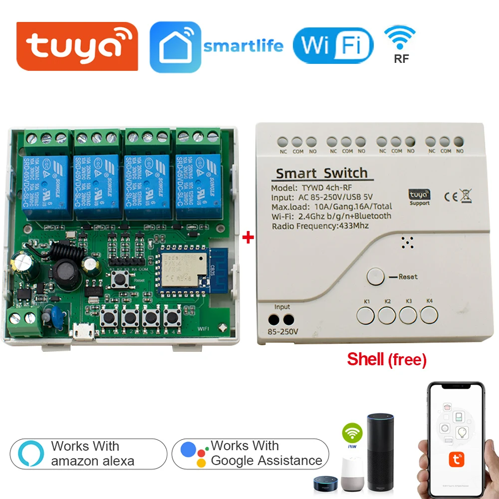 

Smart Life APP Relay AC DC 7-32V 85-250V Switch Module 1/2/4CH Tuya WIFI Garage Door Opener Control Works With Alexa Google Home