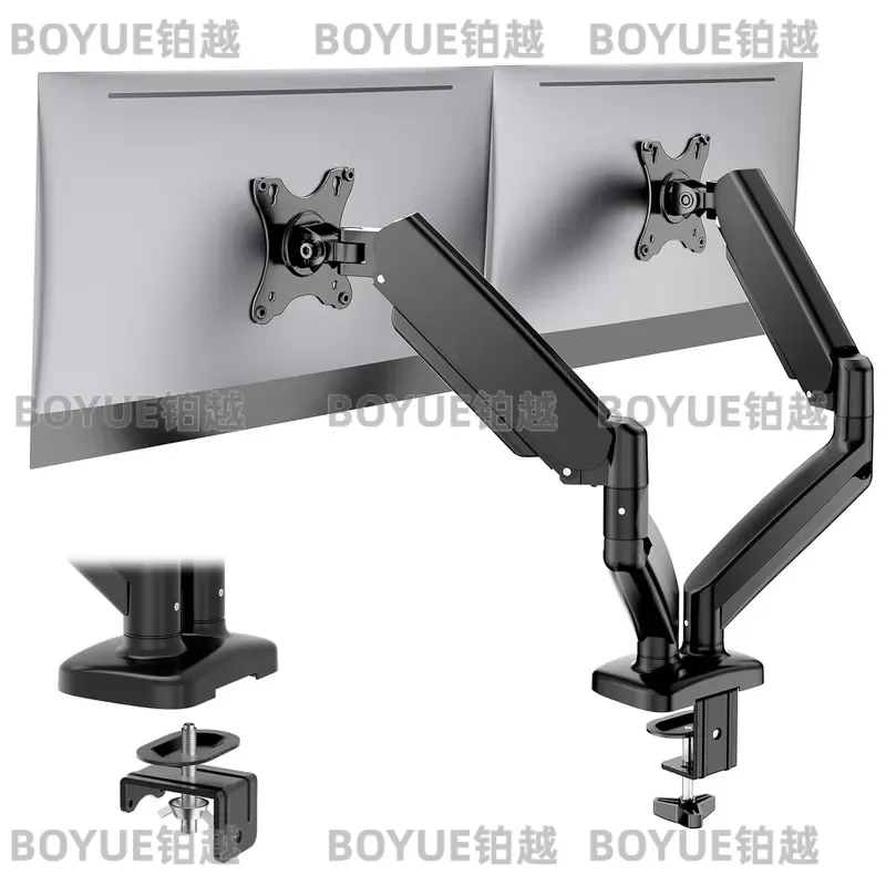 Dual Monitor Stand Gas Spring Desk Mount Arm for Two Screens Up to 32 Inch Adjustable VESA Computer Display Holder Riser