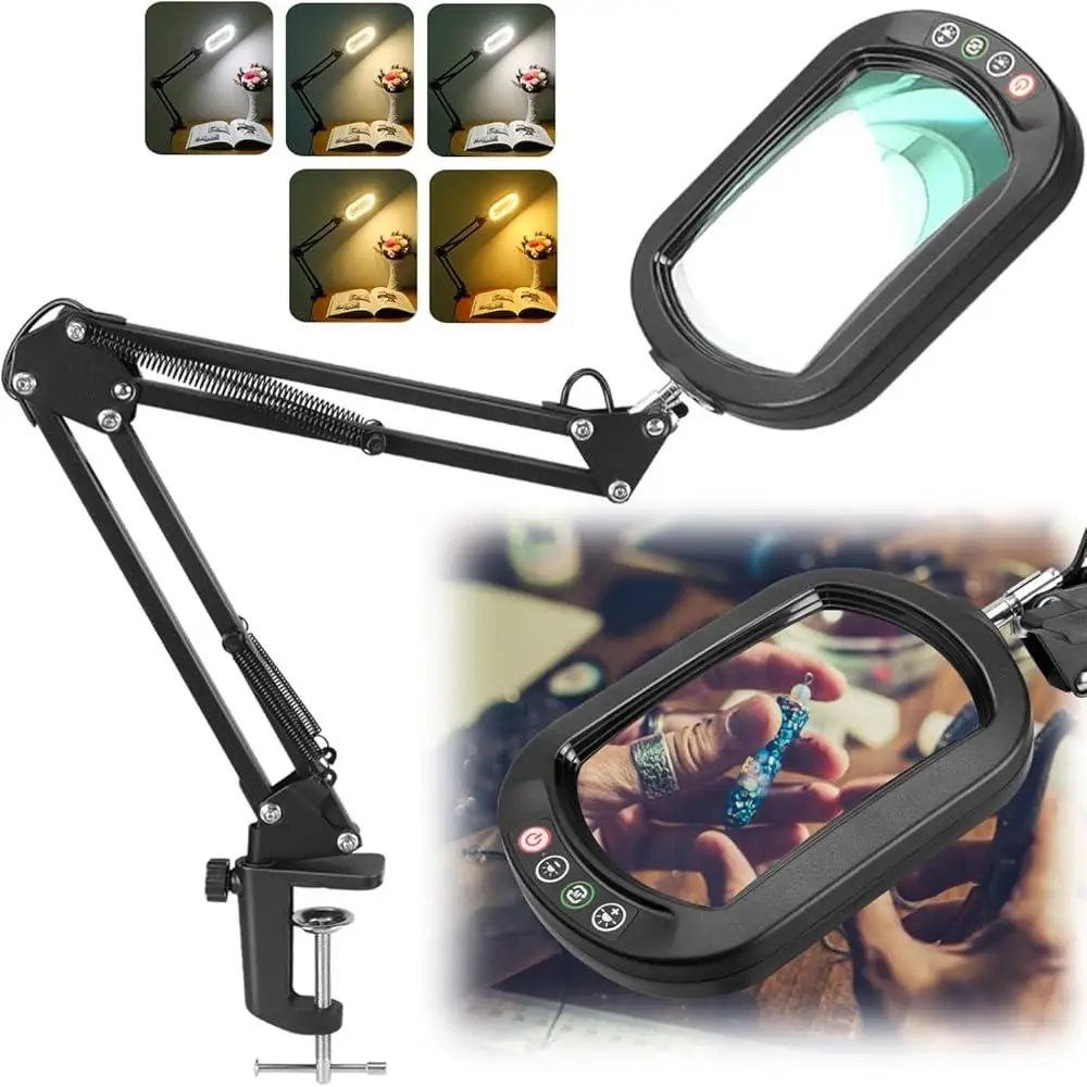 10X Magnifying Lamp with Light Adjustable Brightness 5 Color Modes Clip-on Design Perfect Sewing Crafts Jewelry Painting