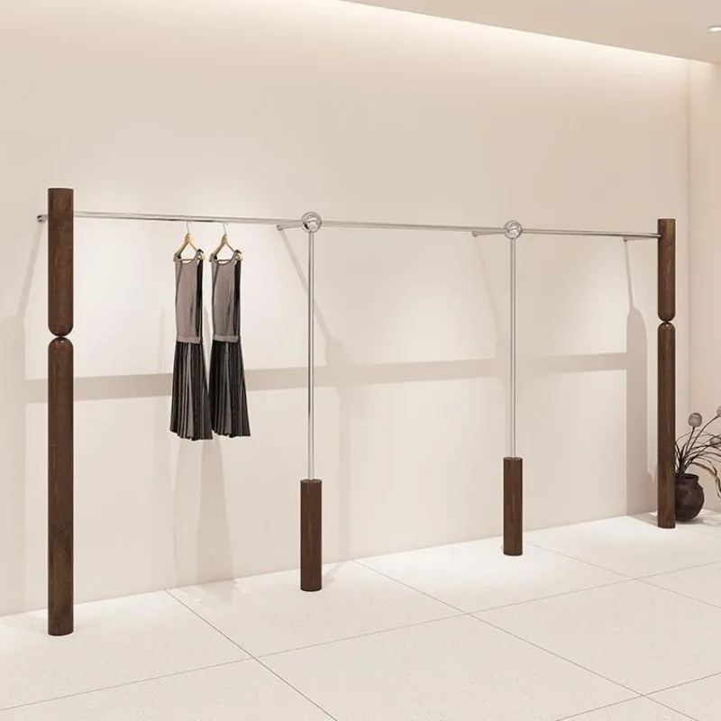 의류 매장 행거, 스테인리스 스틸 원목 벽걸이형 측면 행거, 바닥부터 천장까지 여성 의류 매장용