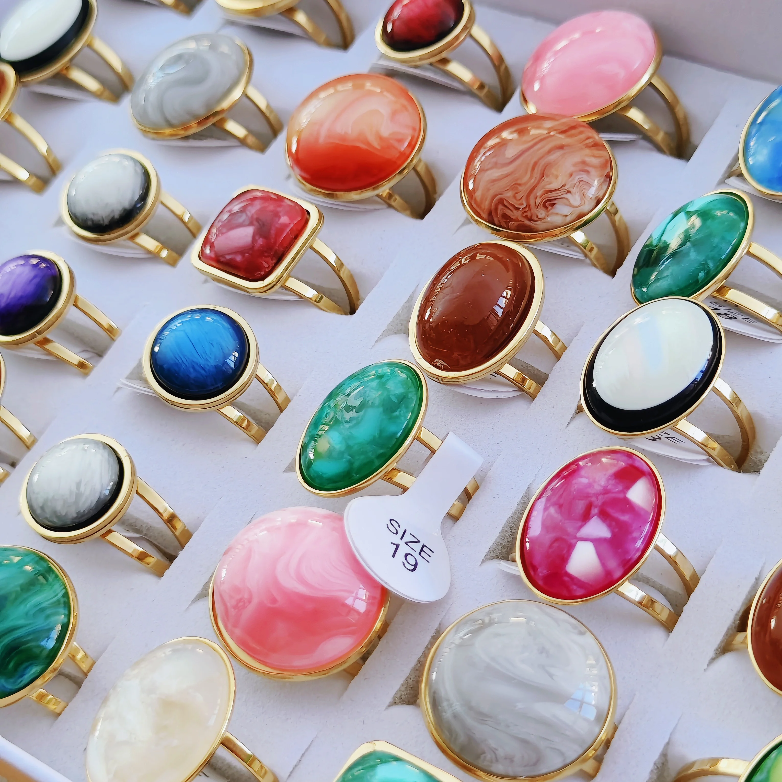 30pcs/lot Vintage Oval Colored Stainless Steel Ring Court Style Men and Women Fashion Jewelry Gifts Wholesale