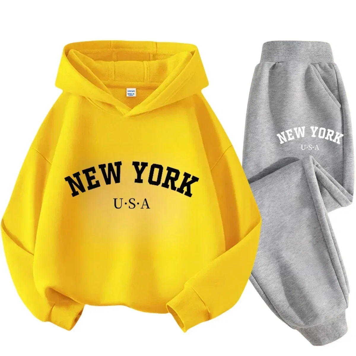 Children's hoodie and pants set, New York American letter print, autumn/winter collection, unisex two-piece tracksuit