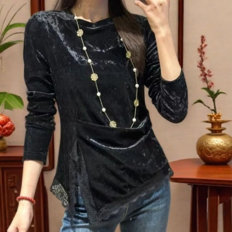 

Long Sve Base с кружевной отделкой, модный топ, асимметричная одежда, женская футболка, нижнее белье, весна-осень 20225, TT370