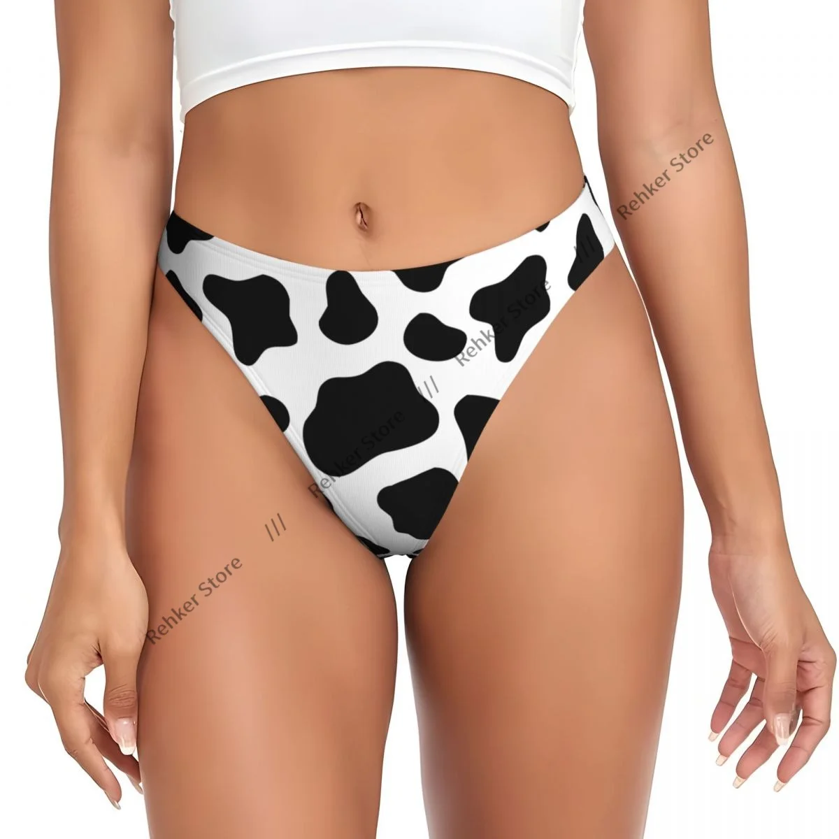 Thongs For Women V Waist G-String Panties Black And White Cow Pattern Underwear Breathable Underpants