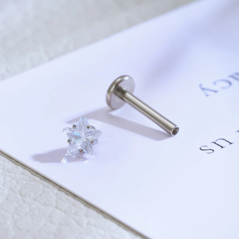 ASTM F136 Titan 16G fünfzackiger Stern CZ Knorpel Helix Ohrring Trinity CZ Tragus Ohrstecker Muschel Ohrläppchen Lippenpiercing Schmuck – Detail 12