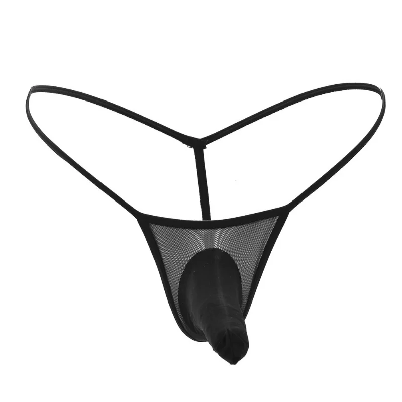 Mens Sexy Thong Silky Slippery Elephant Nose Pouch Gay Jockstrap Thin Mesh Transparent Underwear Low Waist Sissy Jock Strap