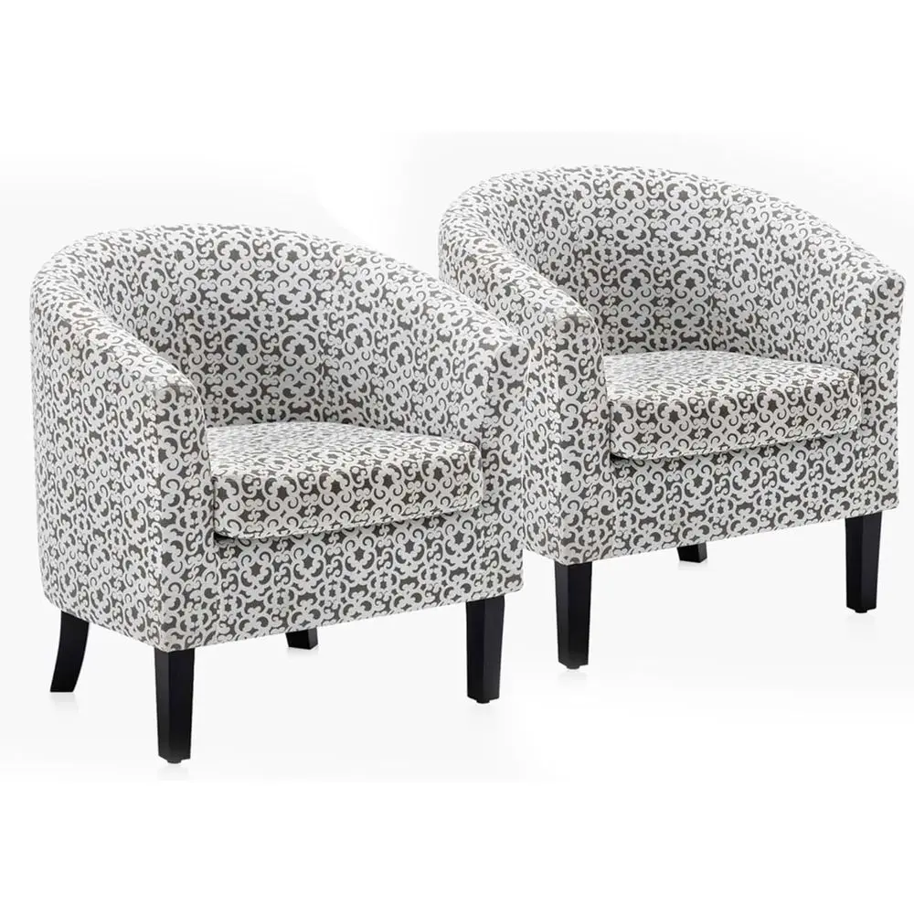 

Пара акцентных стульев-бочонков: расклешенные ножки с льняной оберткой, плюшевая подкладка для гостиных — белый и коричневый