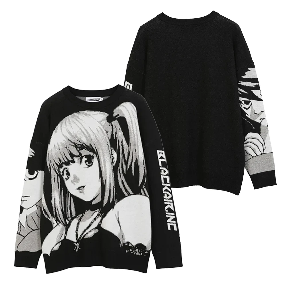 

2026 New Cotton Jacket Men's Hip Hop Street Wear Harajuku Sweater Retro Japanese Anime Girl Printed Christmas Ugly Sweater