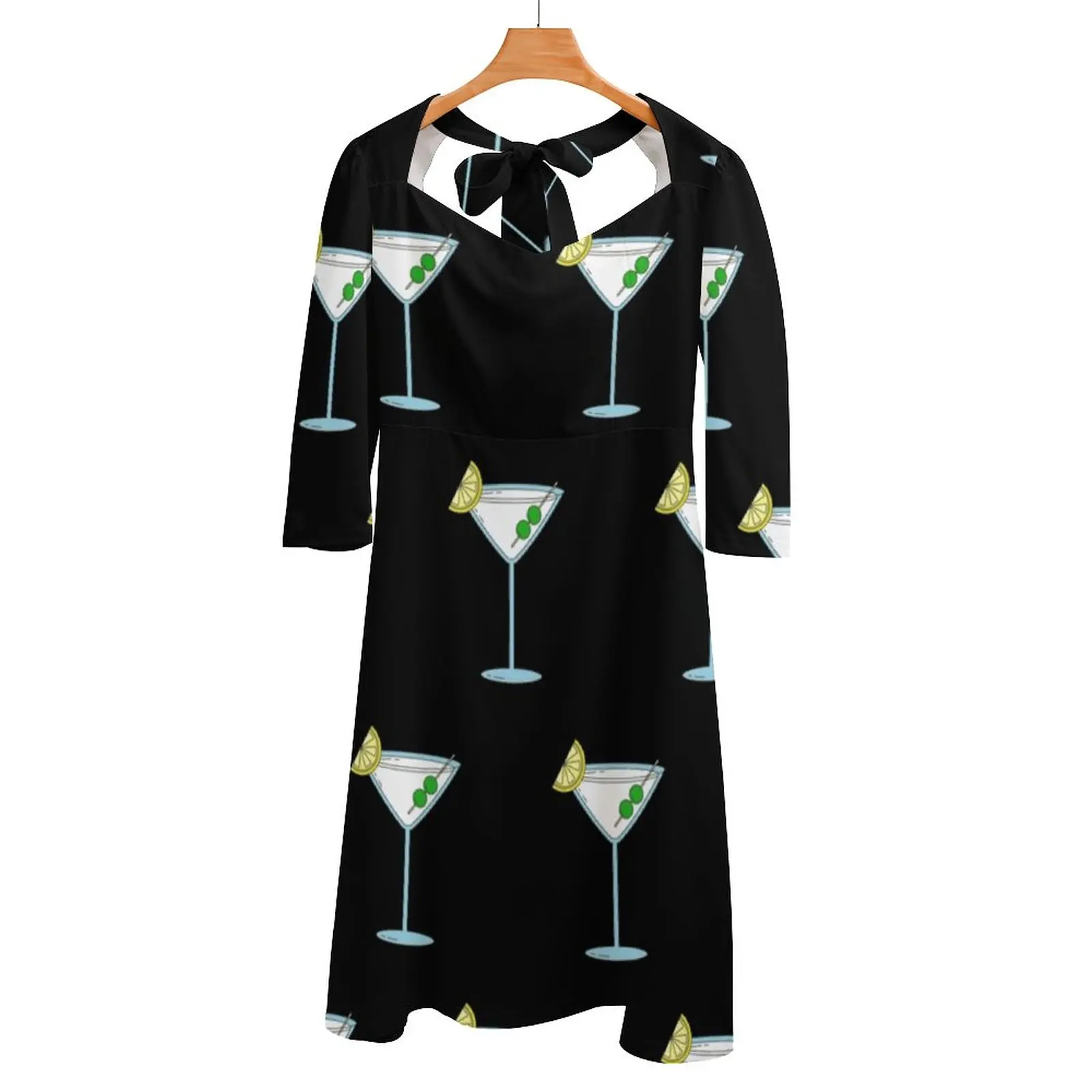 Cocktail Glass Bartender Liquor Back Lacing Backless Dress Women Kawaii Square Collar Dress 6Xl Drink Lover Drinking Lovers