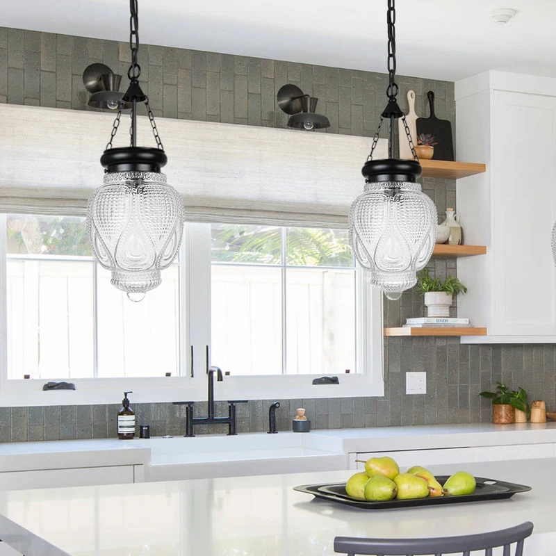 Glass Pendant Lights For Kitchen Island Dining Room Entrance Hanging Lamps For Ceiling Farmhouse Suspension Luminaire Over Sink