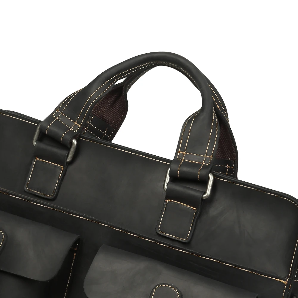 Echt leder Schulter Aktentasche für Männer Business Computer Tasche tragbare verrückte Pferd Männer Arbeits tasche 15.6"