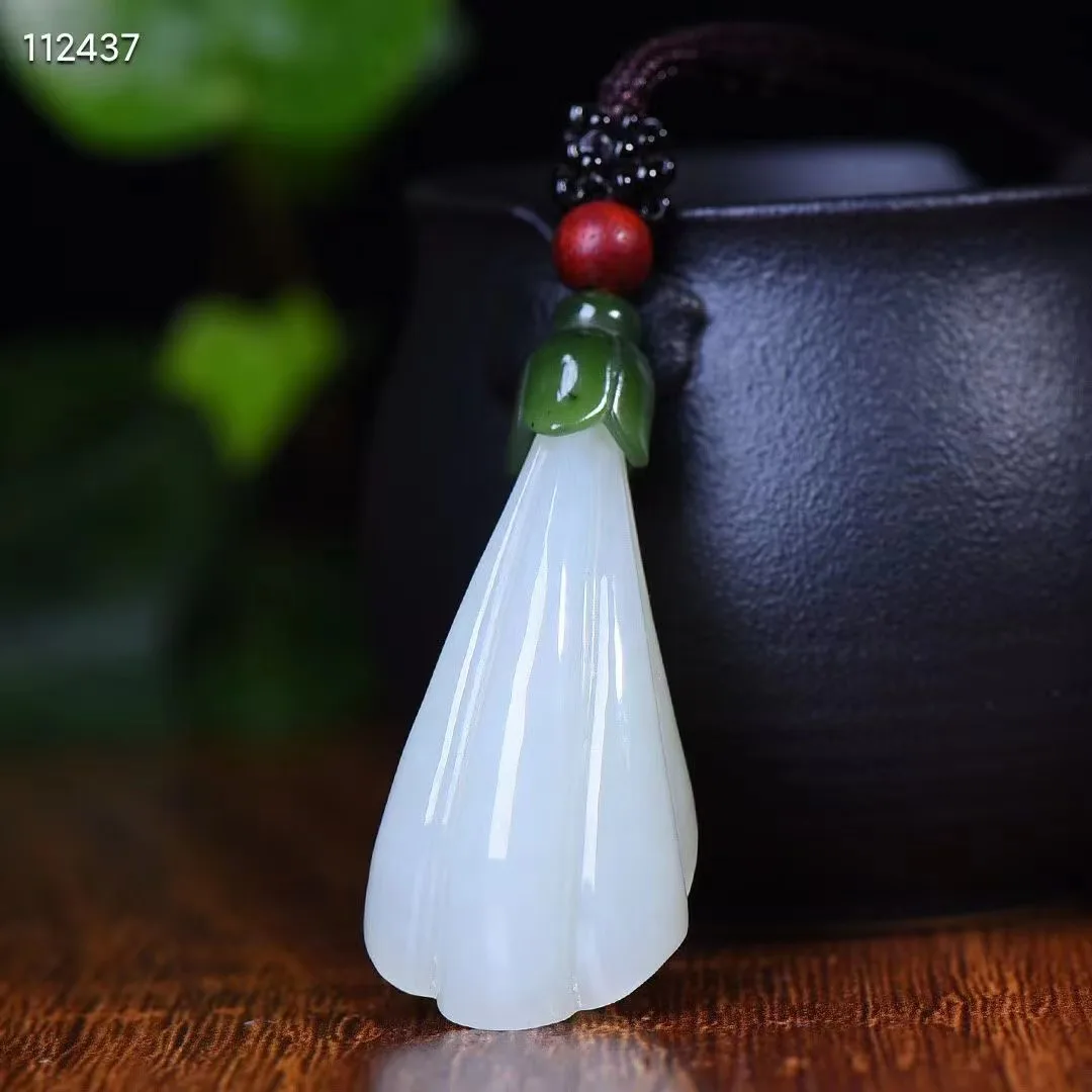 Natural 100%real white hetian jade carve lotus seedpod jade pendant Bless peace necklace jewellery for men women gifts luck jade