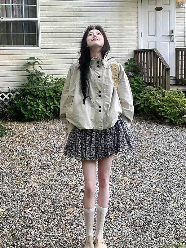 

plus Size 300 Pounds Korean Style Casual Loose Stand Collar Jacket Women's Spring Versatile Slimming Coat Top Large Size