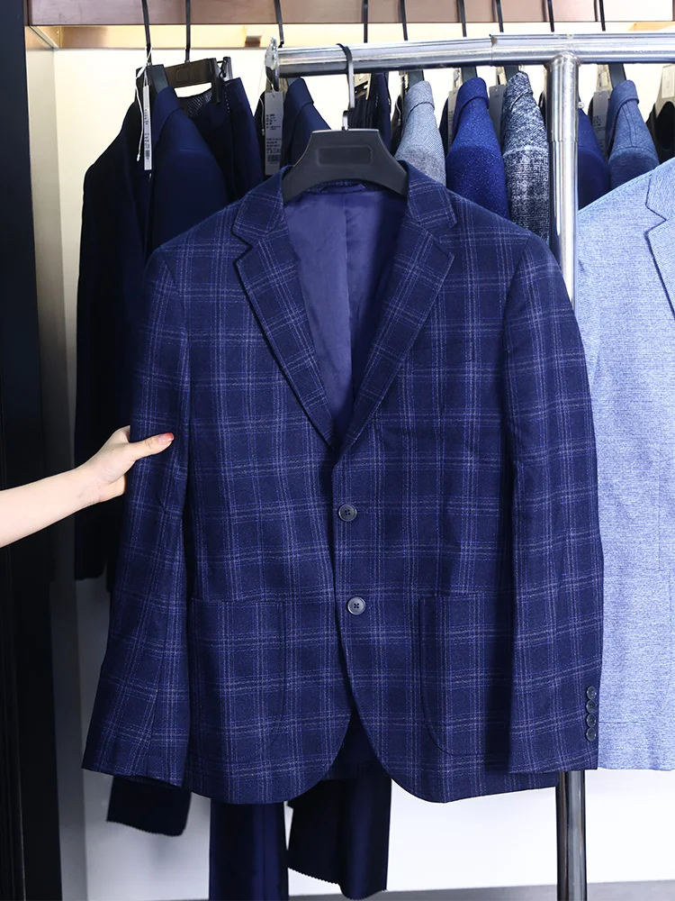 Homesi ربيع الخريف الرجال Faion الراقية منقوشة رداء غير رسمية الوقوف صالح Busin شهم Sle طويل Sve اثنين زر #1