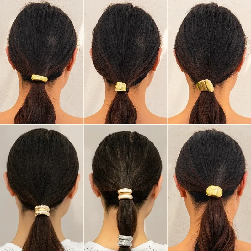 Fashion Irregular Metal Ponytail Hair Bands Golden Color Ponytail Hair Rope for Women Girls Metal Geometric Holders Accessories