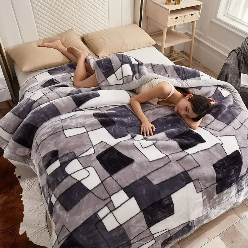 

Winter Double-deck Thick Dense Blanket Printing Two-sided Plush Fur Quilt Siesta Keep Warm Soft Comfortable Double Person Sheet
