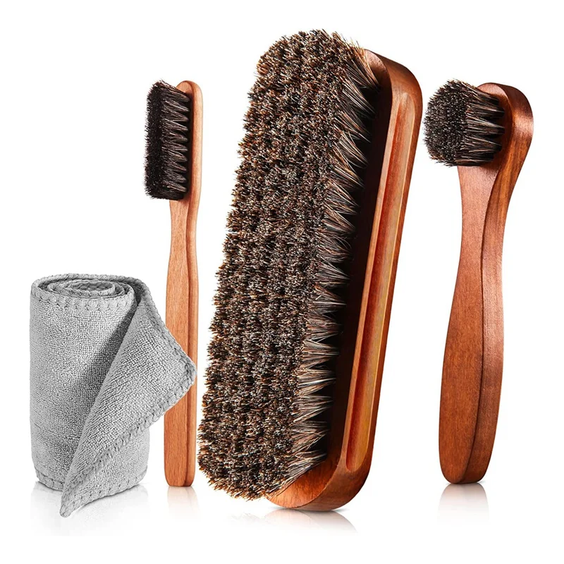 ABKS-4 pièces crin brillant chaussures brosse Kit polonais Dauber applicateurs nettoyage cuir chaussures bottes soins brosses nettoyant brosse