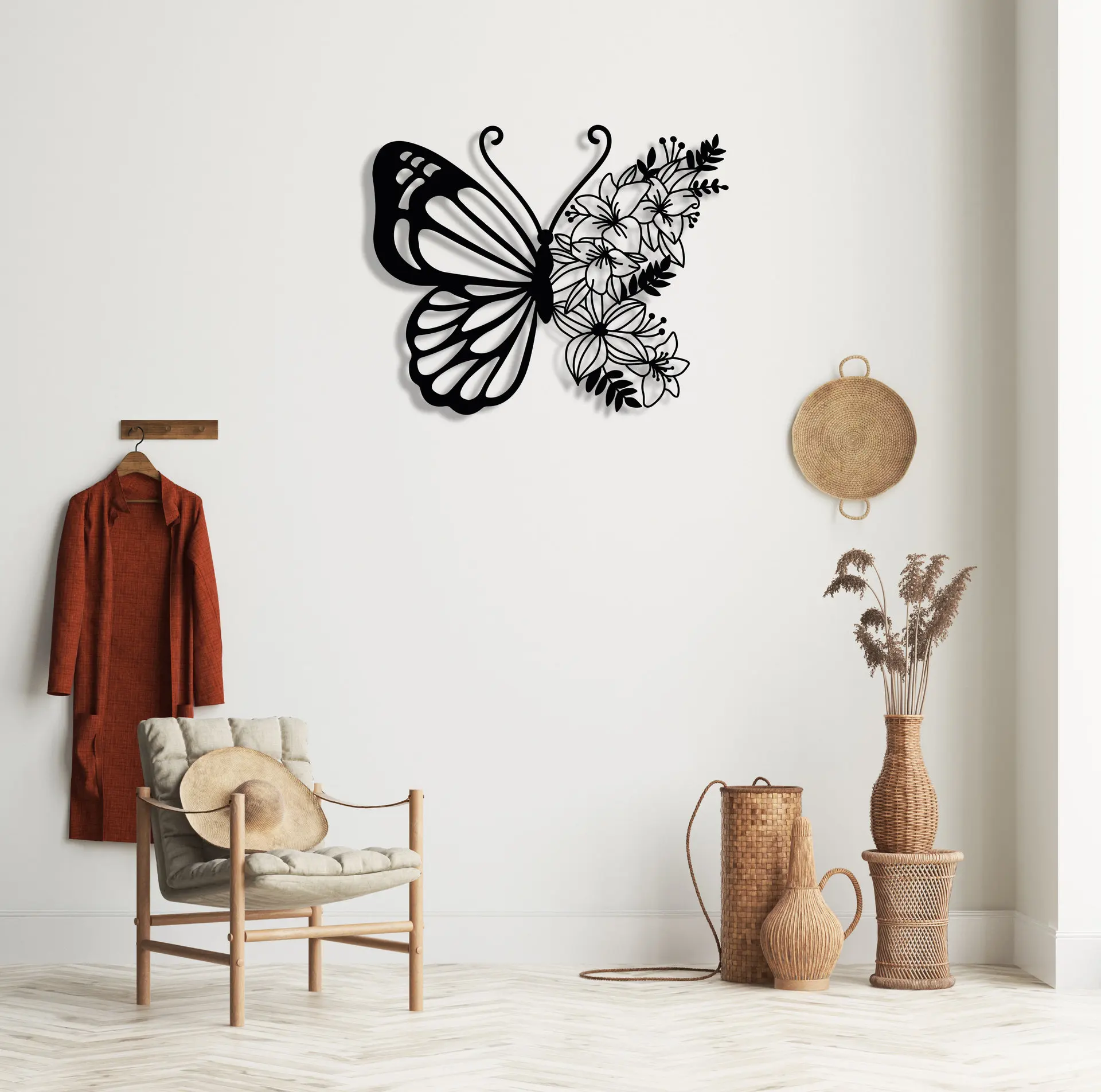 Metal butterfly handicrafts, entrance wall pendants, wrought iron hollow home accessories