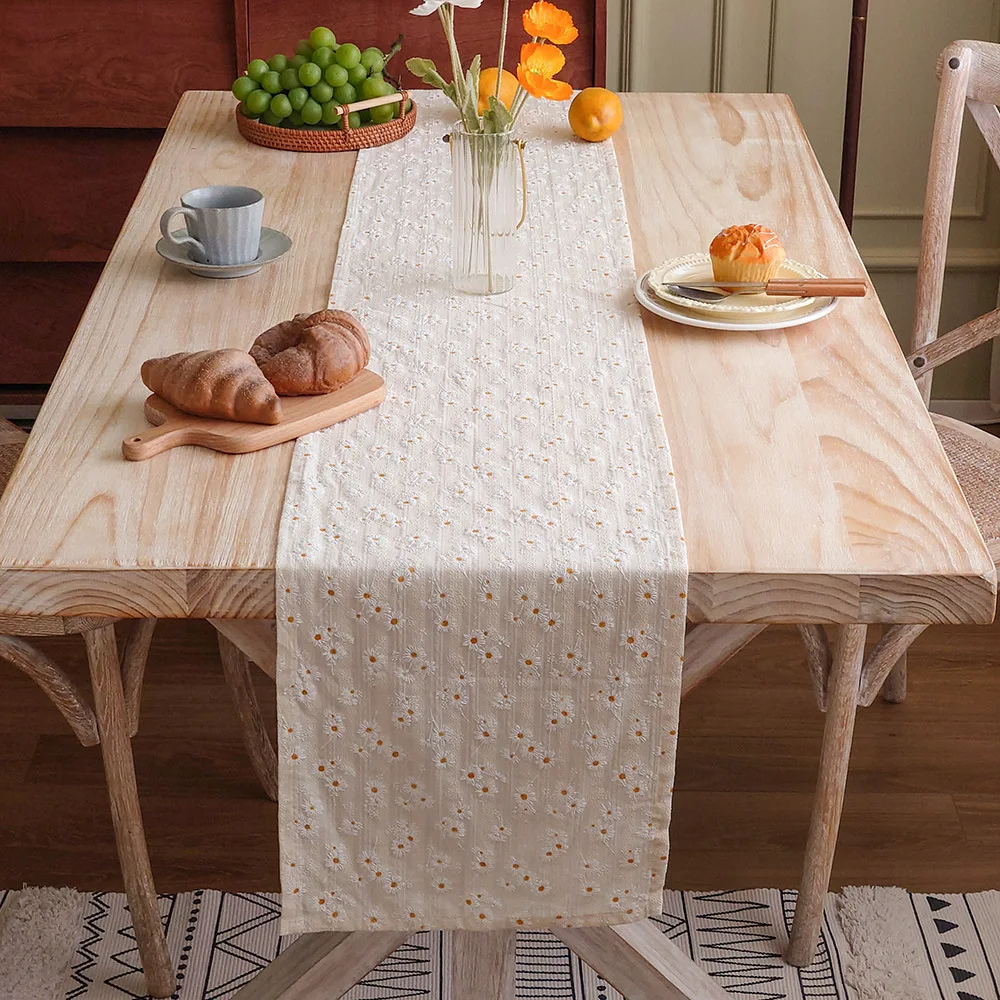 

Japanese Floral Table Runner Artistic Cotton Linen Decorative Fabric Tea Set Table Path Long Strip Fabric for Dining Table