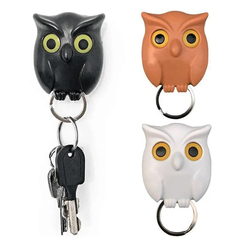1PC Owl Night Wall Magnetic Key Holder Magnets Hold Keychain Key Hanger Hook Hanging Key Will Open Eyes Bunny Bear Cartoon Decor view 2