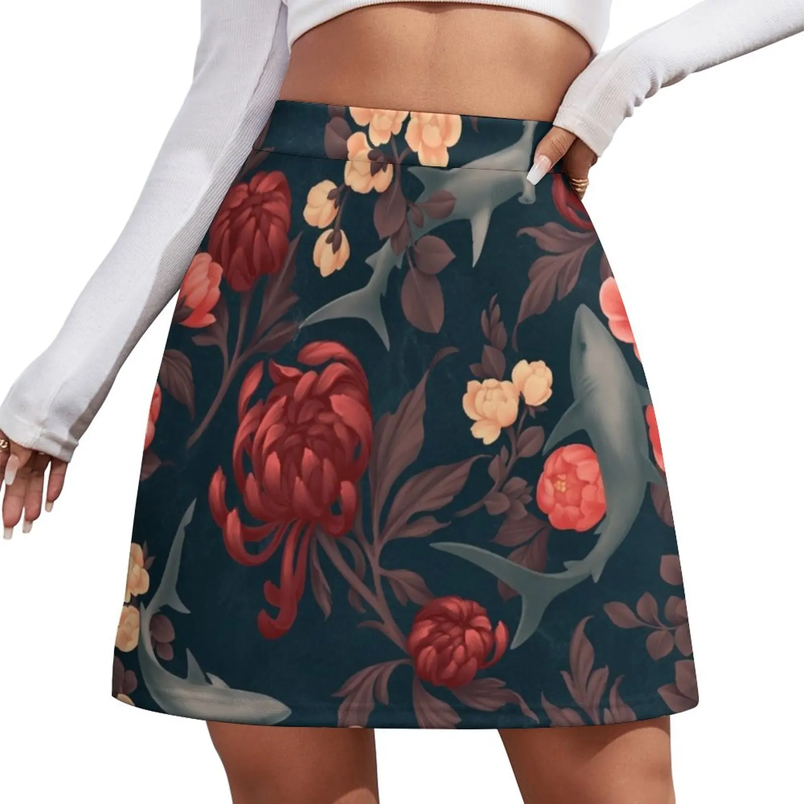 

Botanical Shark (Red and Blue) Mini Skirt Clothing female women clothes Mini Skirt