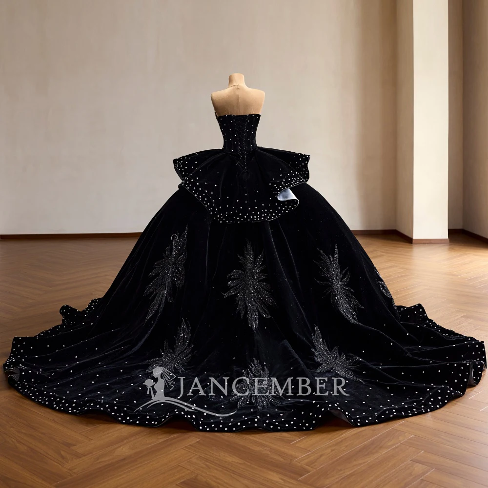 Customized Quinceanera Dress Strapless Lace vestidos de 15 Quinceanera Ruffles Beading Peals Court Train Lace Up Back