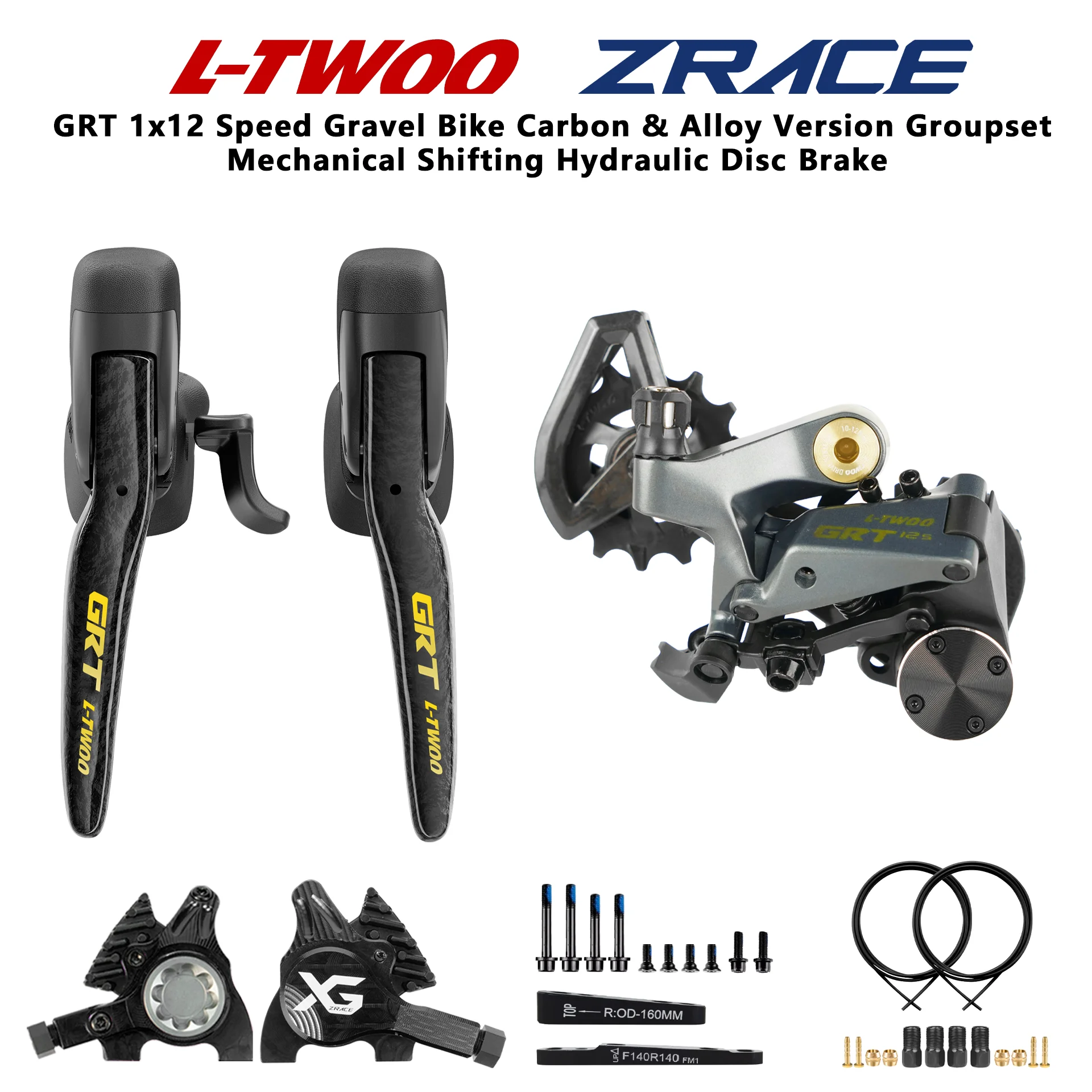 LTWOO GRT Disc 1x12-fach hydraulische Scheibenbremsen-Gravel-Gruppengarnitur Carbon-Aluminium-Version ZRACE XG Caliper Flat Mount kompatibel GRX