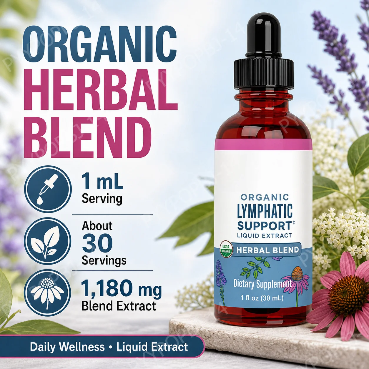 Herbal Wellness Blend - Organik Bitkisel Sıvı Ekstrakt Damlaları, Ekinezya,