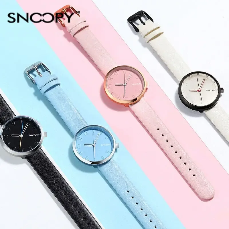 Snoopy men's and women's new simple college style cute cartoon letters fashion versatile lightweight waterproof quartz watch