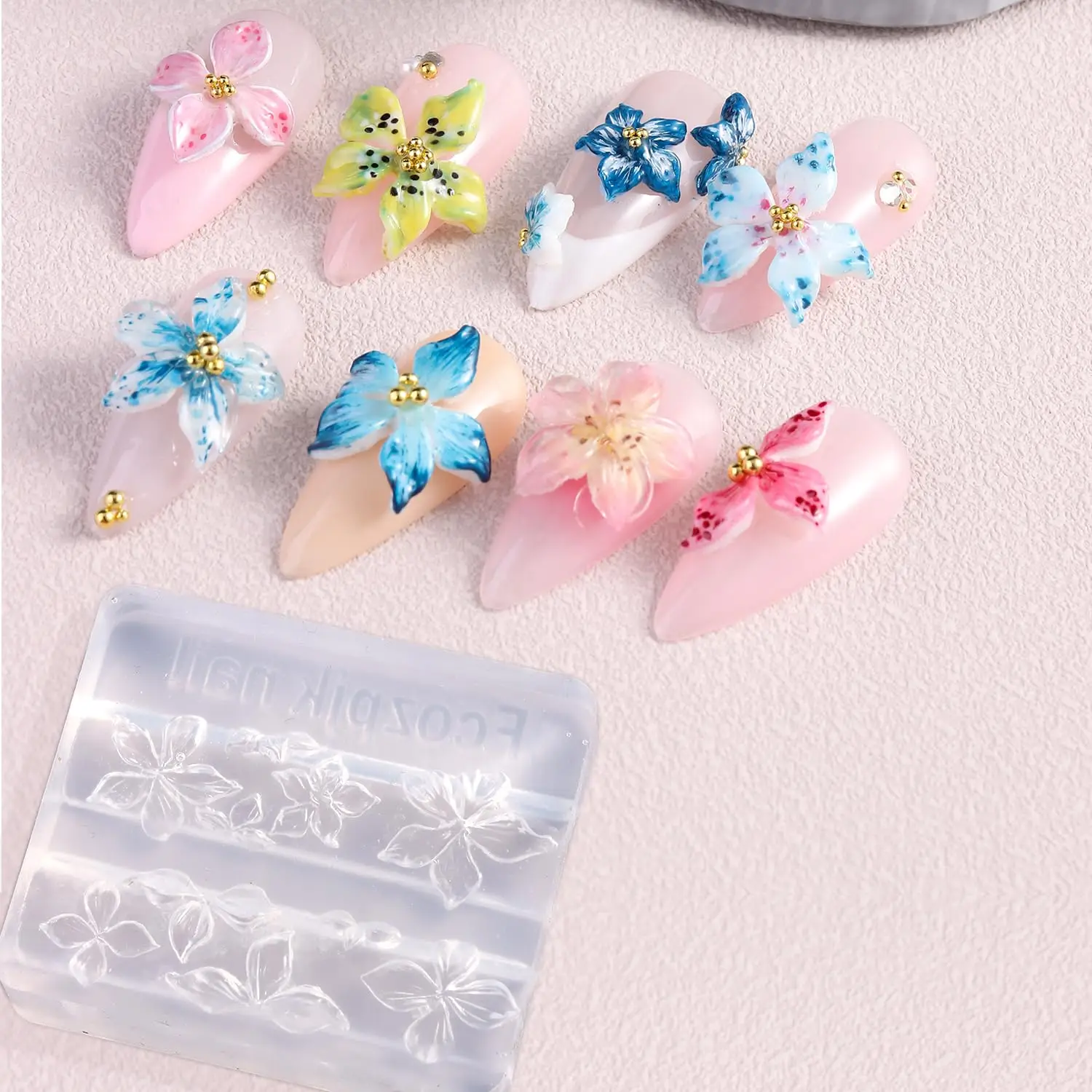 3D Hibiscus Flower Nail Art Silicone Molds 2PC Petal Nail Charm Mold with Carving Pen Nail Art Kit DIY Resin Nail Decor Template