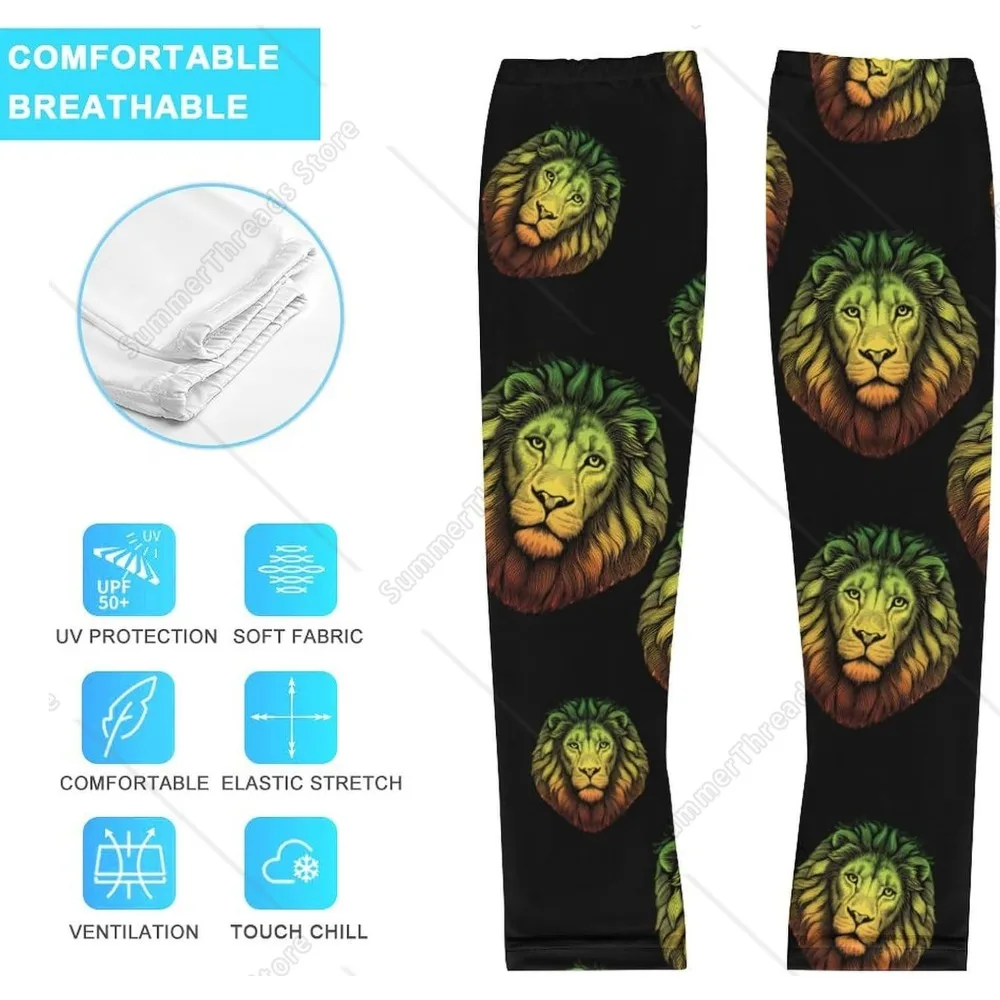 ปลอกแขนผ้าไหมน้ําแข็ง Rasta Lion Head ปลอกแขนป้องกันแสงแดดสําหรับผู้ชายผู้หญิง
