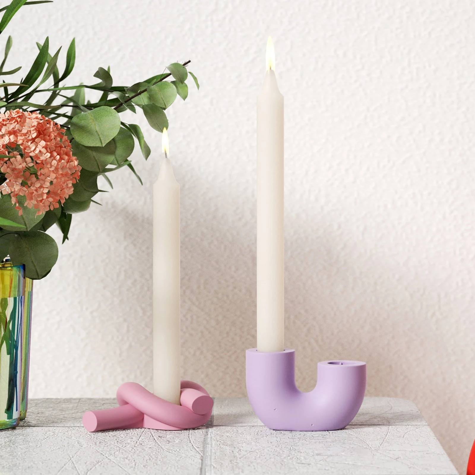 Knot Taper Candle Holder Silicone Mold for Concrete Cement Handmade Candlestick Jesmonite Mould Home Decoration