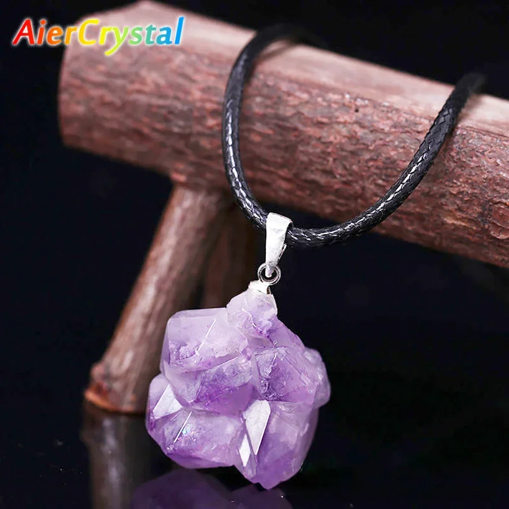 Natural Uruguay Amethyst Rough Stone Pendant Energy Healing Gemstone Necklace Chakra Halo Amethyst Jewelry Birth Stone Necklace