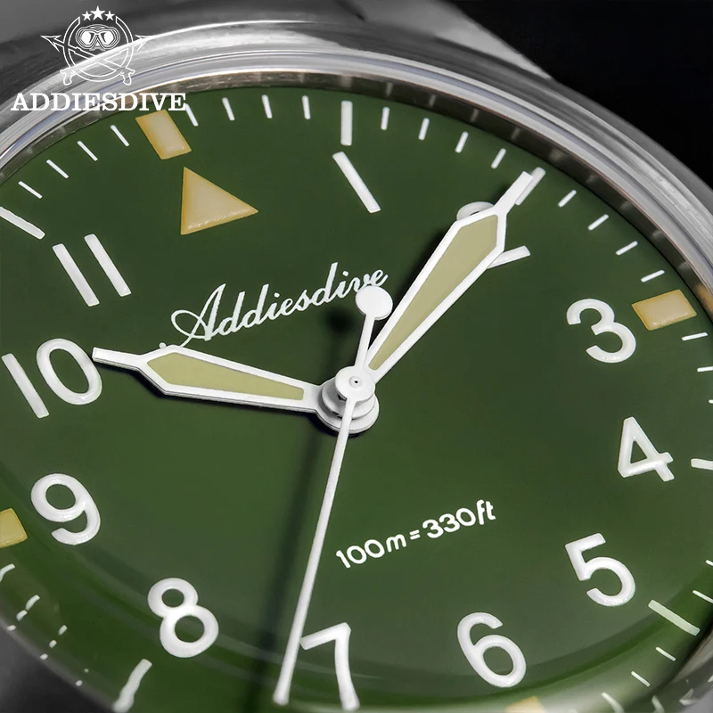 ADDIESDIVE 36mm Watch For Men VH31 Movement Titanium Alloy 10Bar Waterproof Luminous Bubble Mirror Glass Quartz Watches AD2502