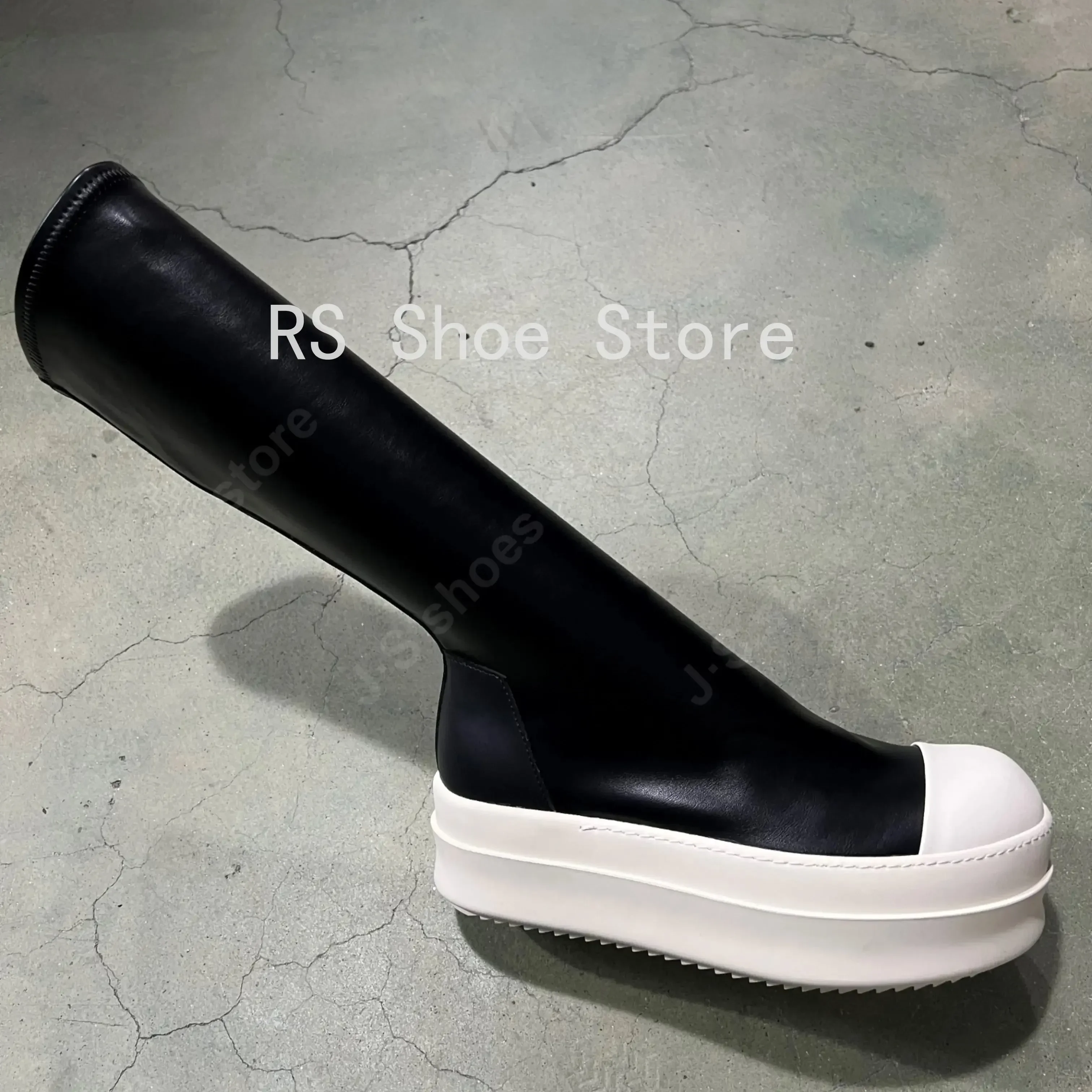 

Ro Luxury Boots Men Sneaker Women Black Leather Shoes SLIP-ON Casual Shoe Platform 6cm Thick Sole High Top Sneakers