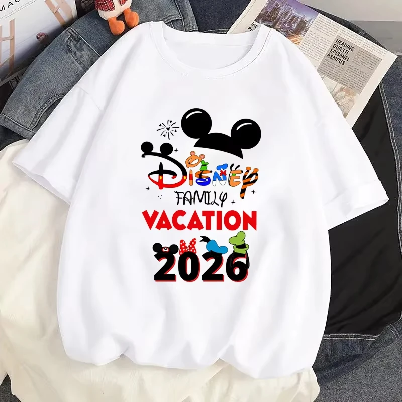 Funny Disney Trip 2026 Micky Minnie Printed T-shirt Women Casual Short Sleeve Streetwear T Shirt Clothes Summer Tees Women Tops