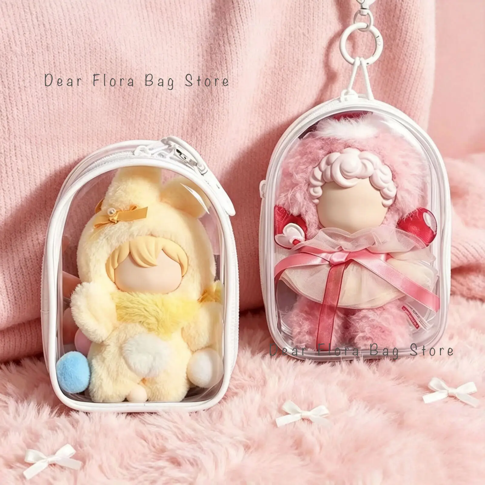 Transparent Protector Case Clear Storage Bags 10-15cm Cartoon Dolls Holder Keychain Dustproof Collectibles Display Organizer Box