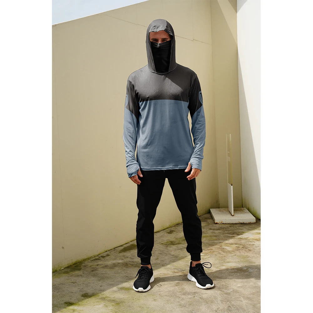 Men\'s casual hooded fishing suit with face mask quick drying long sleeved sun protection outdoor fishing hiking clothing